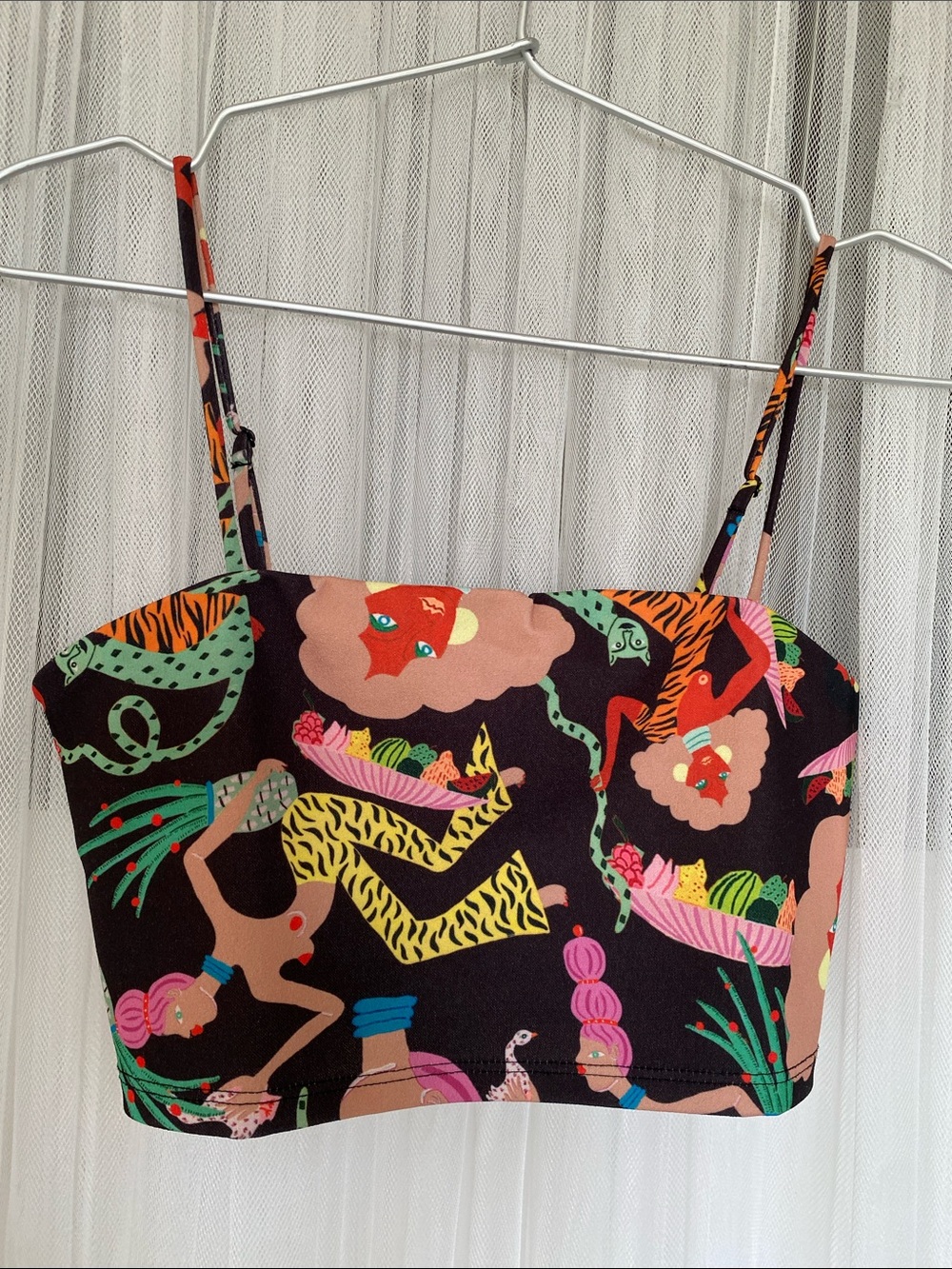 Zara Miranda Makaroff Black Cropped Cami Top with Multicolor Graphic Print M